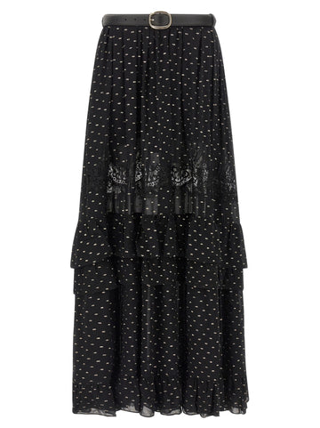 SELF-PORTRAIT - 'Black And Gold Chiffon Lace Maxi' skirt Black