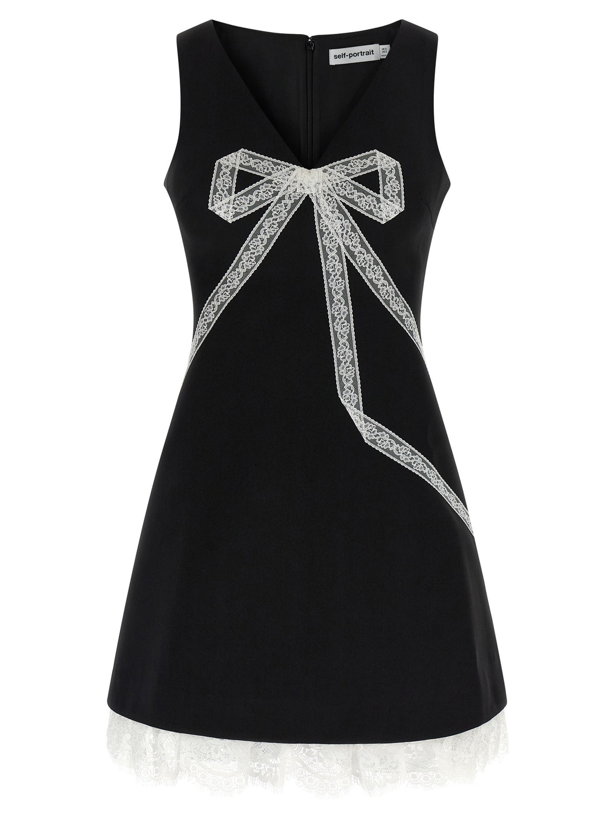 SELF PORTRAIT - 'Black Crêpe Bow Lace Mini' dress