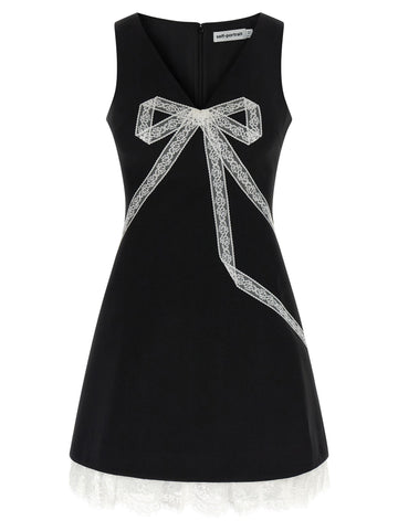 SELF PORTRAIT - 'Black Crêpe Bow Lace Mini' dress