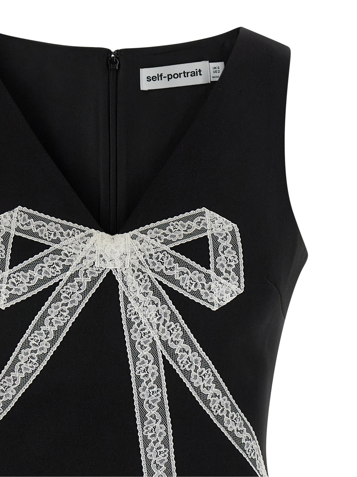 SELF PORTRAIT - 'Black Crêpe Bow Lace Mini' dress
