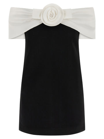 SELF PORTRAIT - 'Black Crêpe Flower Mini' dress