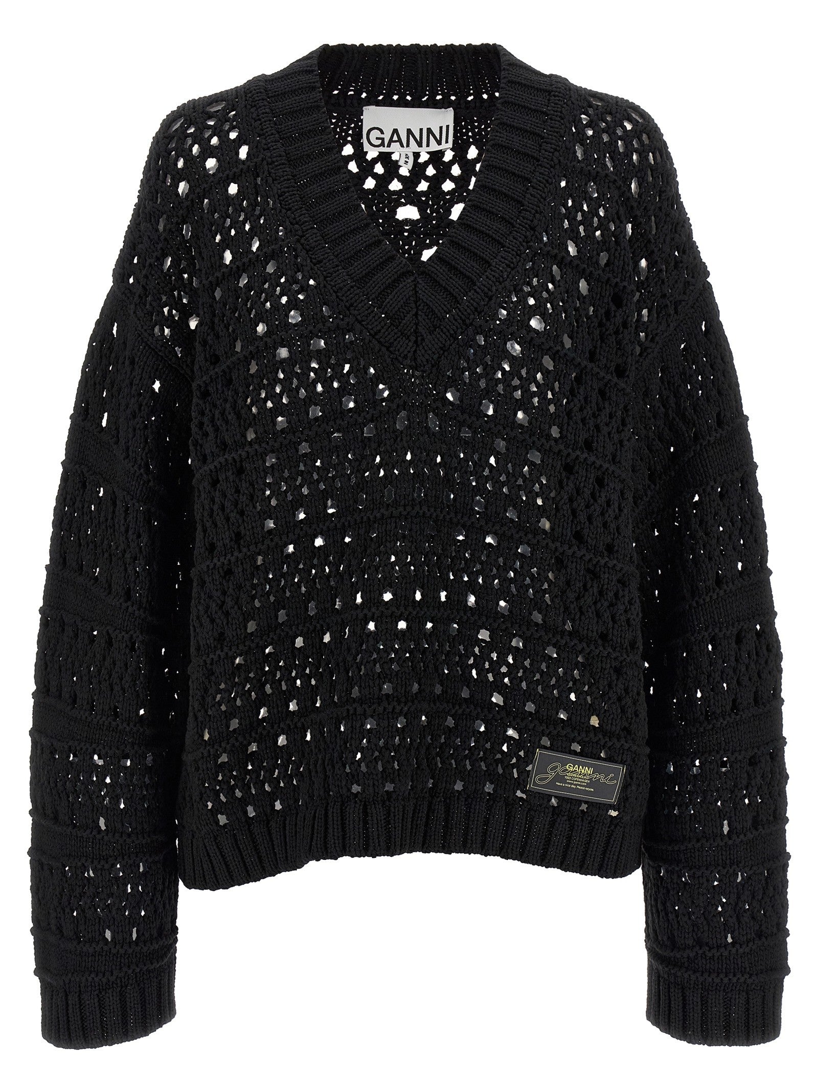 GANNI - 'Black Crochet V-neck' sweater