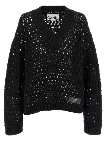 GANNI - 'Black Crochet V-neck' sweater