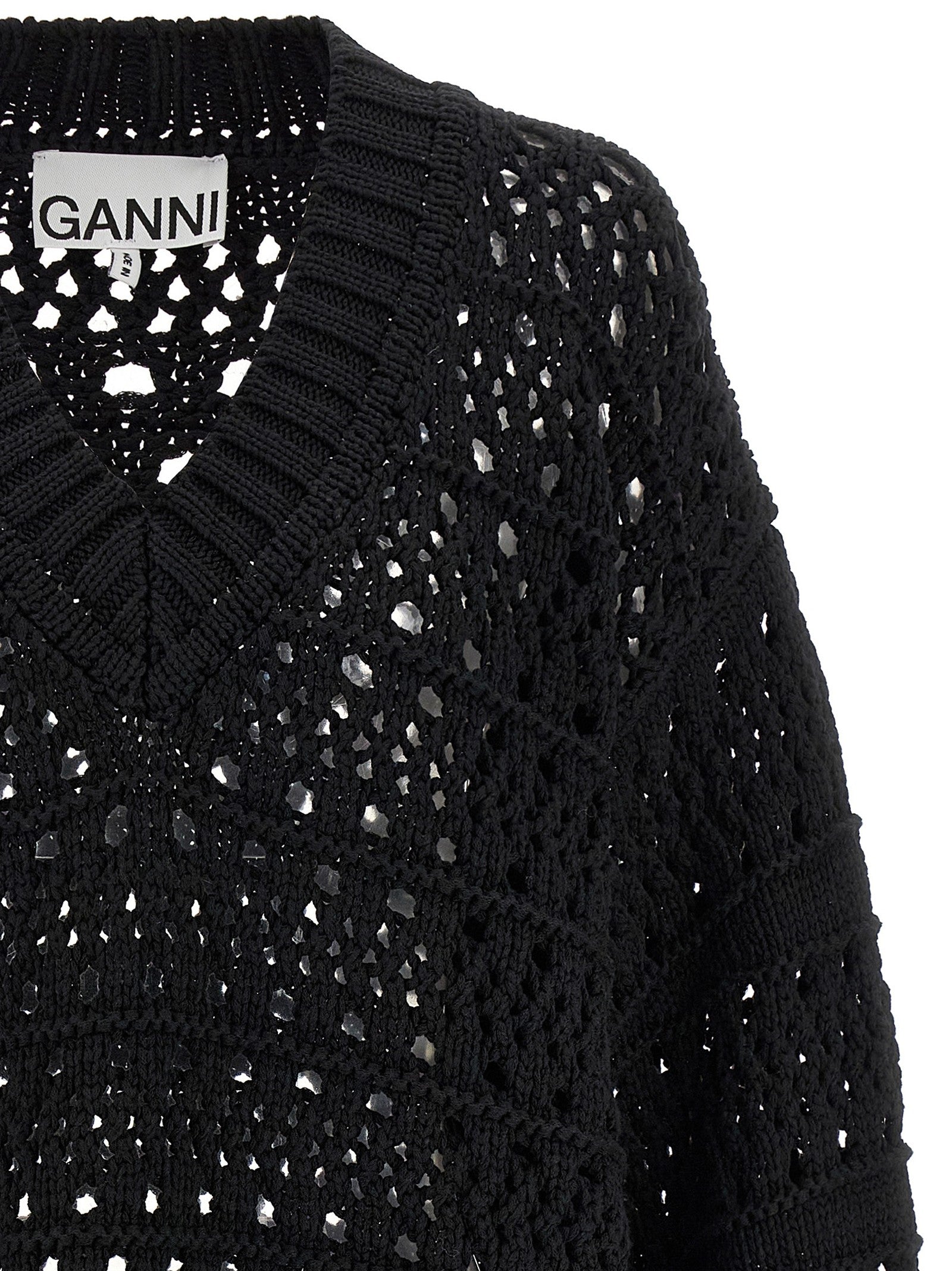 GANNI - 'Black Crochet V-neck' sweater