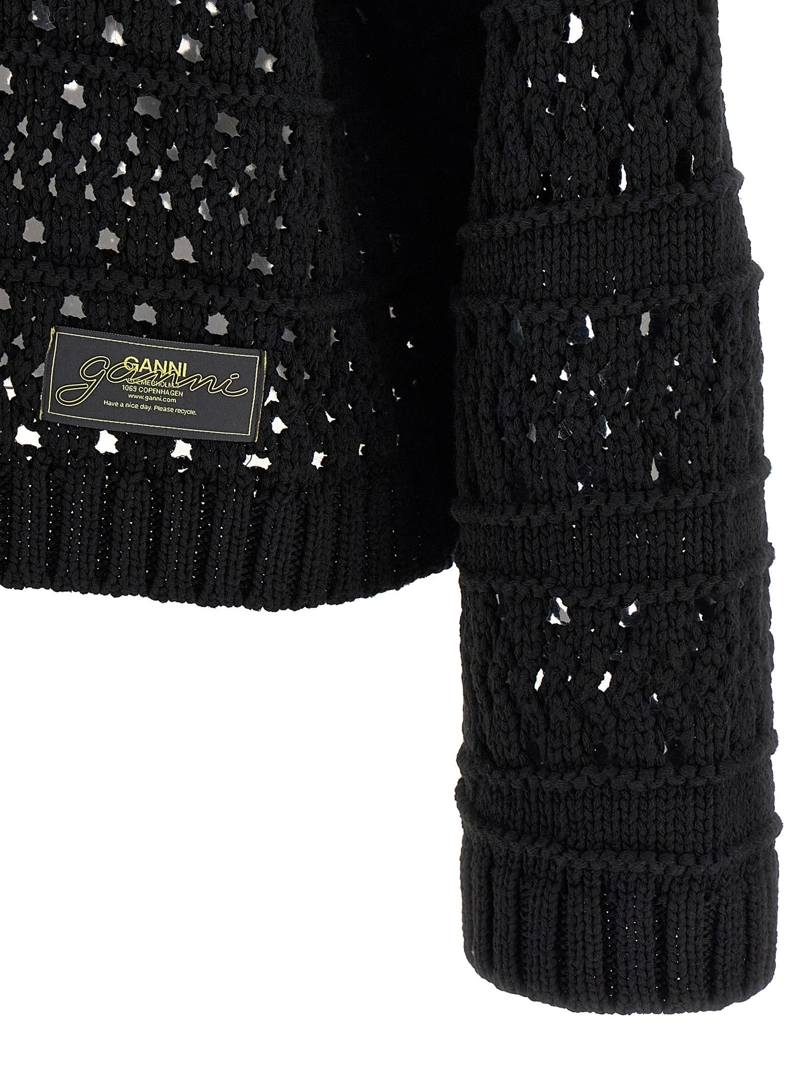GANNI - 'Black Crochet V-neck' sweater