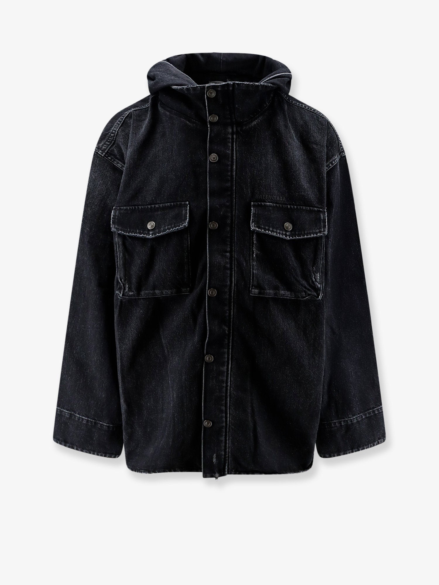 Balenciaga - Black denim jacket with embroidered logo on the front