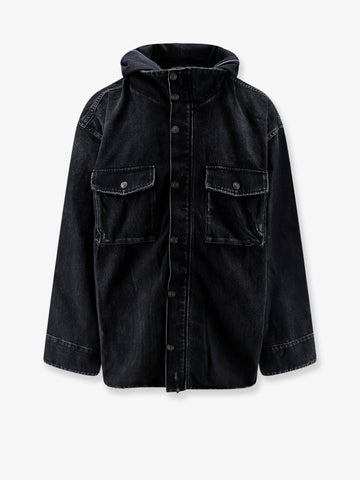 Balenciaga - Black denim jacket with embroidered logo on the front
