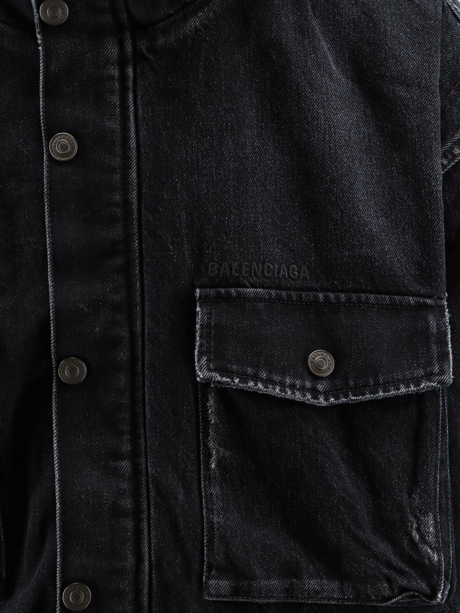 Balenciaga - Black denim jacket with embroidered logo on the front