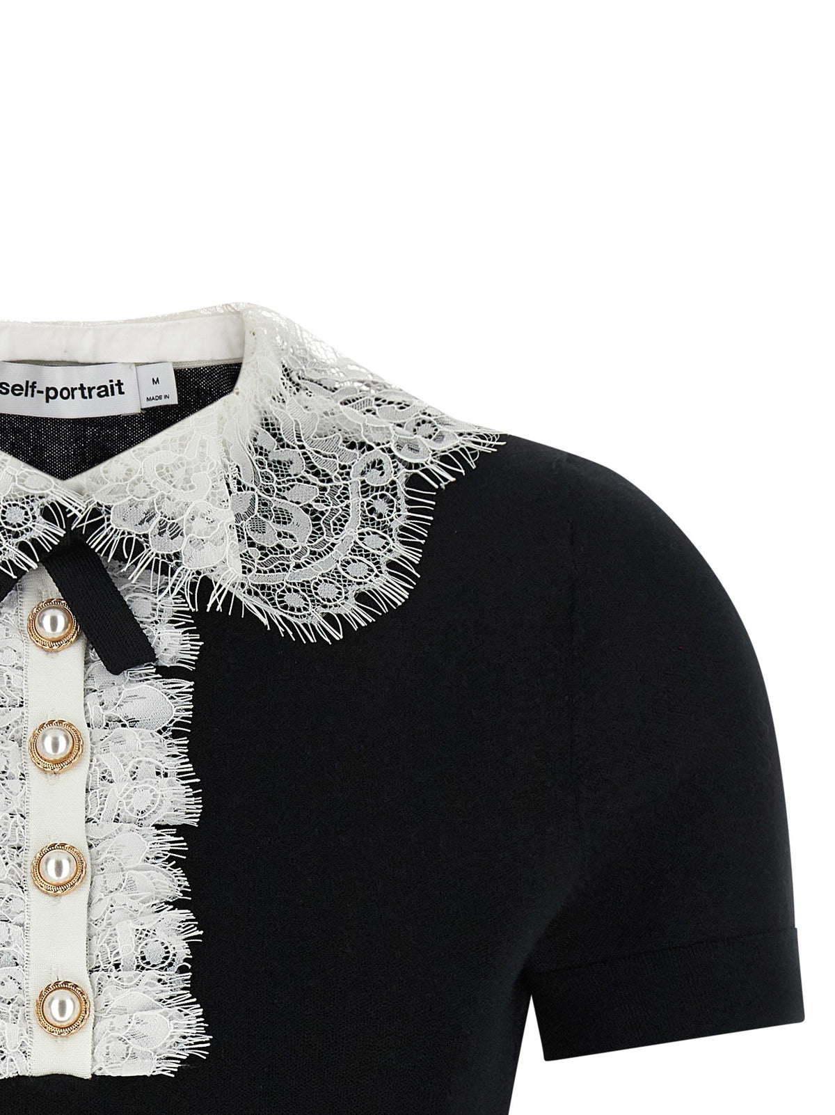 SELF-PORTRAIT - 'Black Knit Lace Collar' top