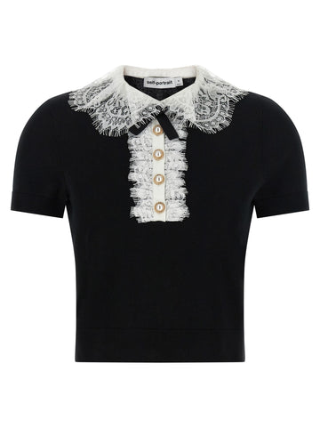 SELF-PORTRAIT - 'Black Knit Lace Collar' top