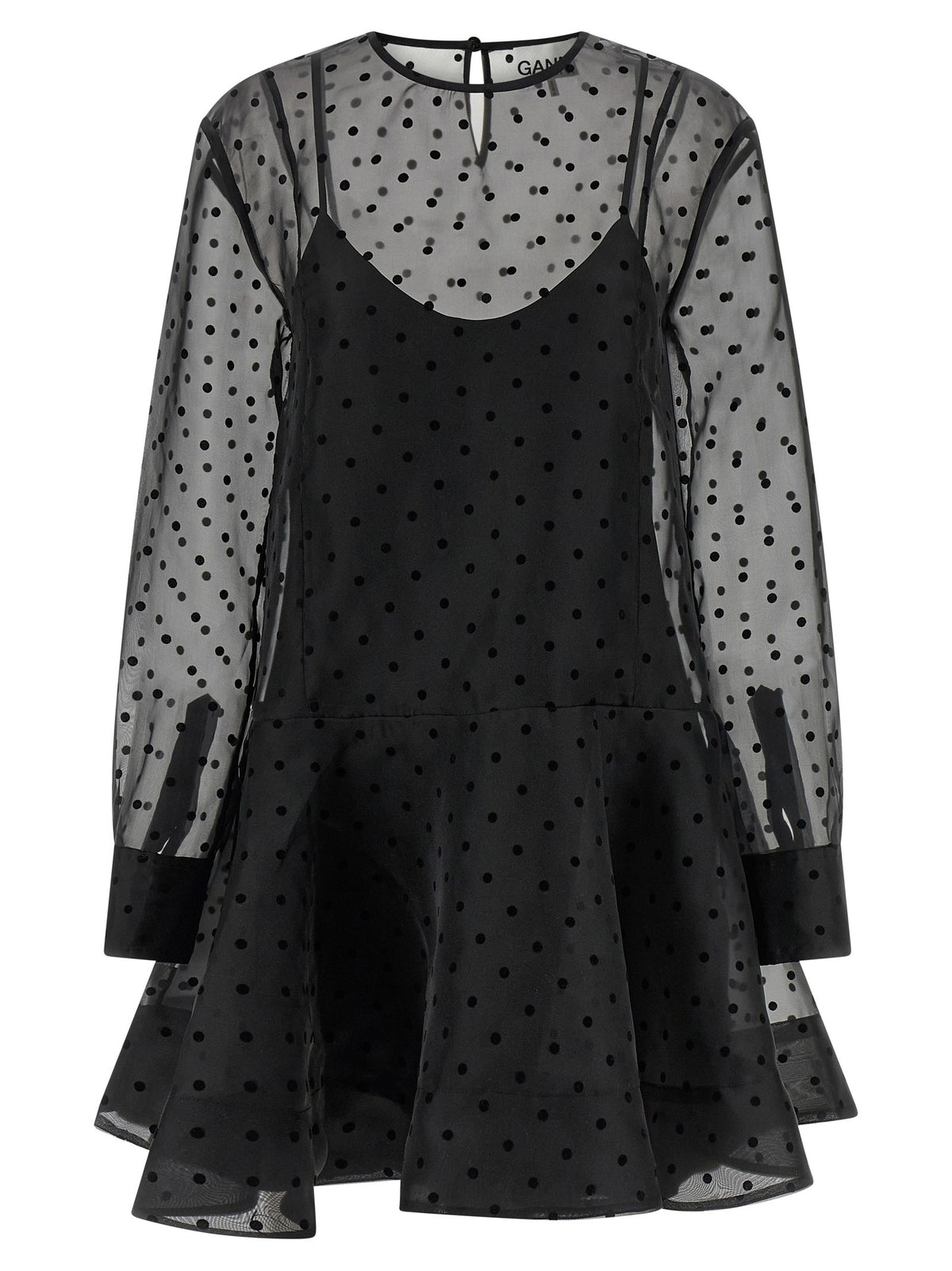 GANNI - 'Black Organza Circle Collar' dress