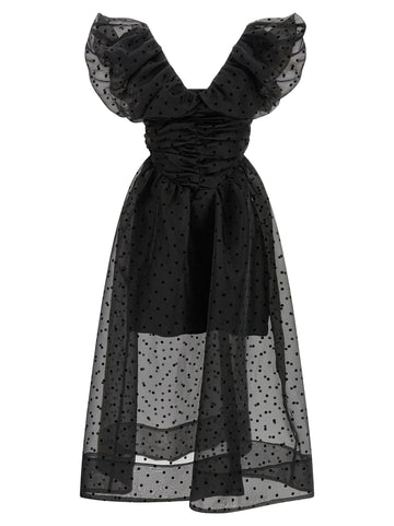 GANNI - 'Black Organza Ruched' dress
