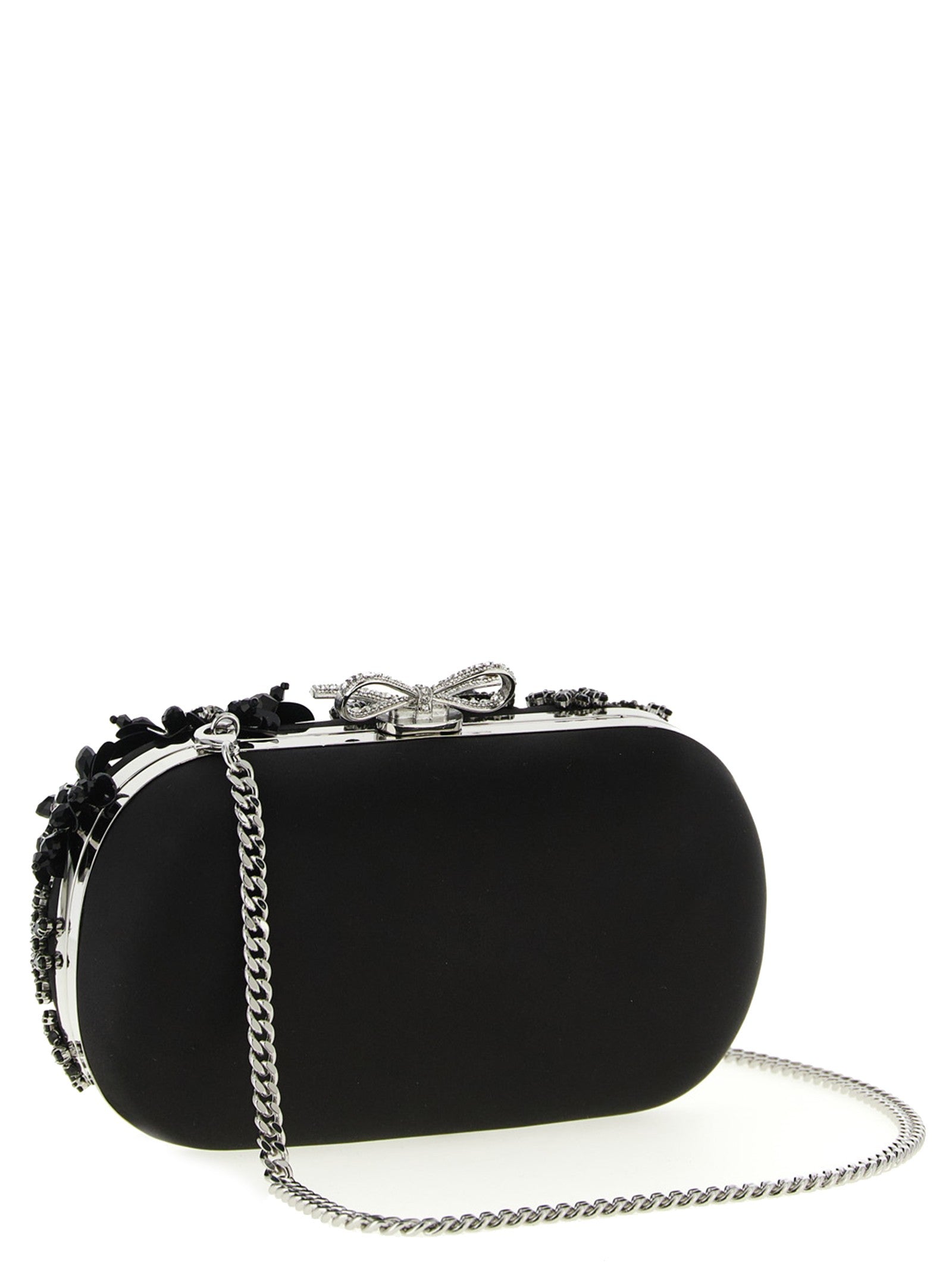 SELF PORTRAIT - 'Black Satin Floral Crystal' clutch