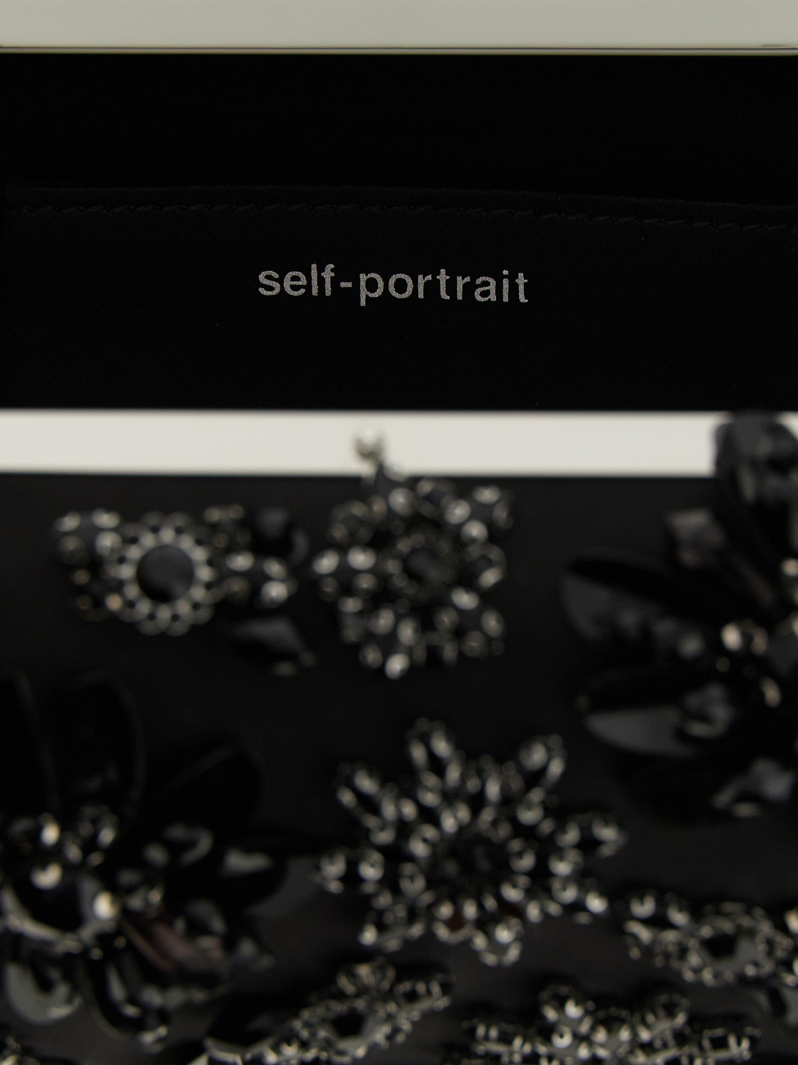 SELF PORTRAIT - 'Black Satin Floral Crystal' clutch