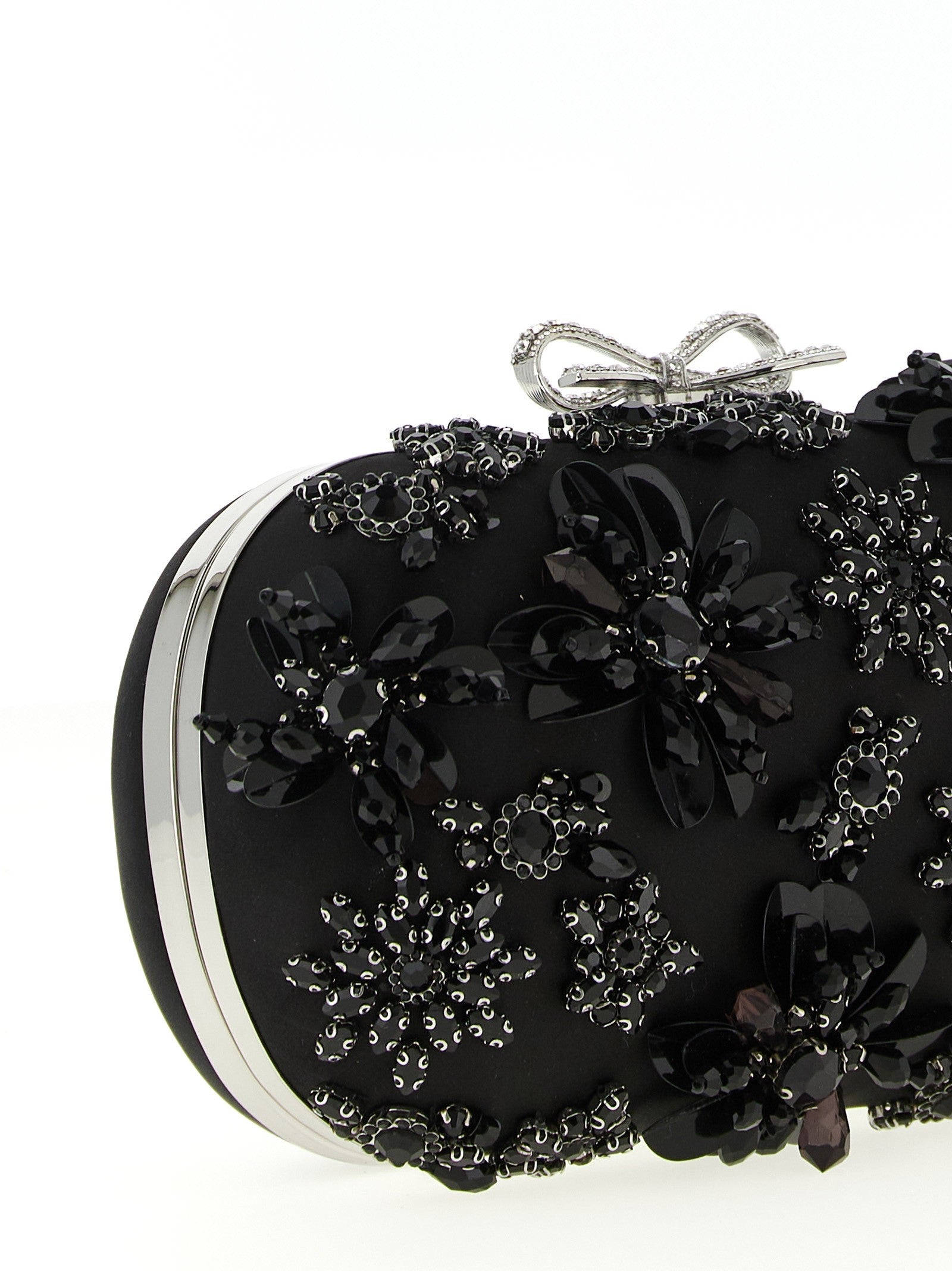 SELF PORTRAIT - 'Black Satin Floral Crystal' clutch