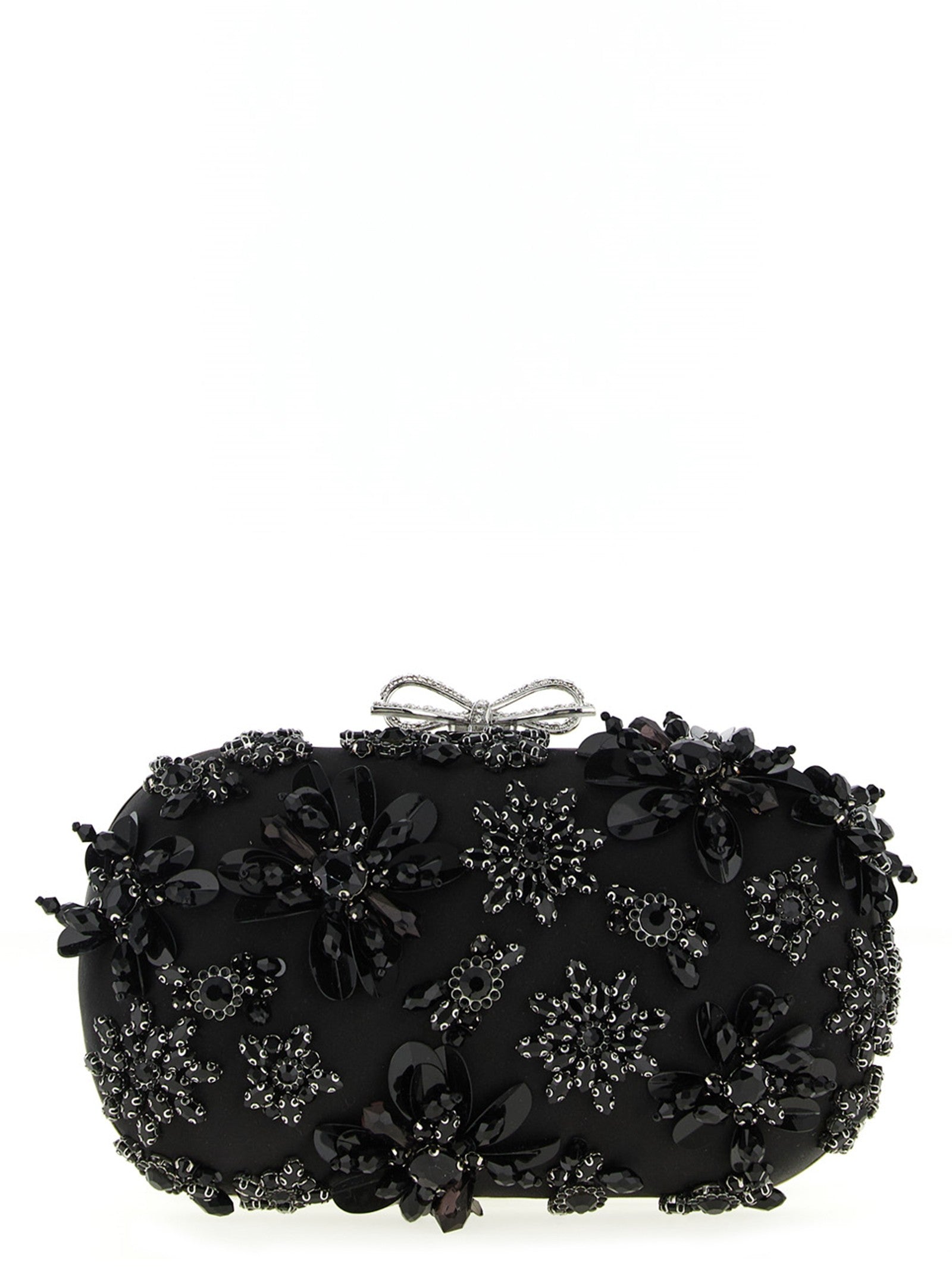 SELF PORTRAIT - 'Black Satin Floral Crystal' clutch