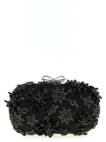 SELF PORTRAIT - 'Black Satin Floral Crystal' clutch