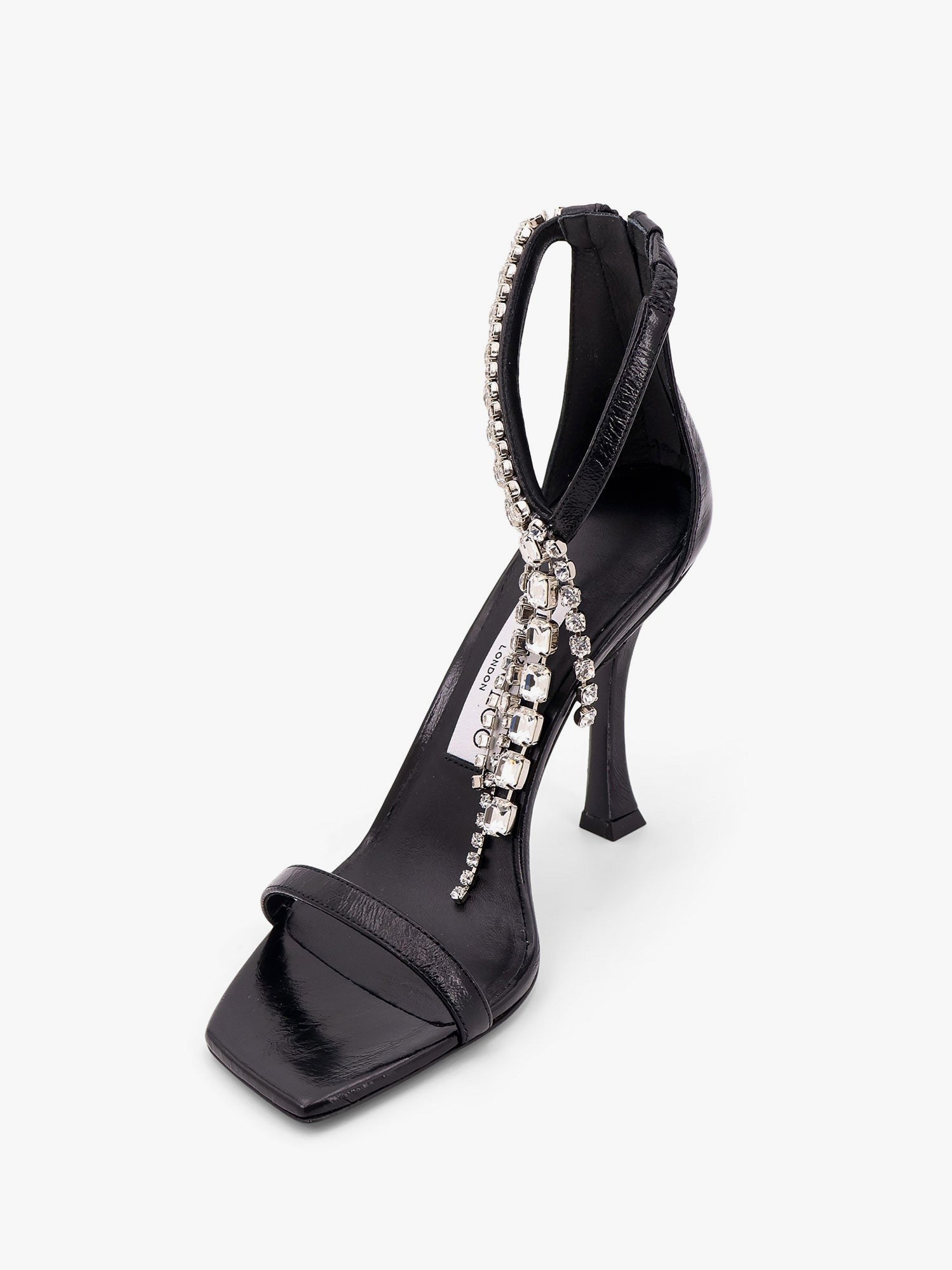 Black vintage leather sandals with crystals detail