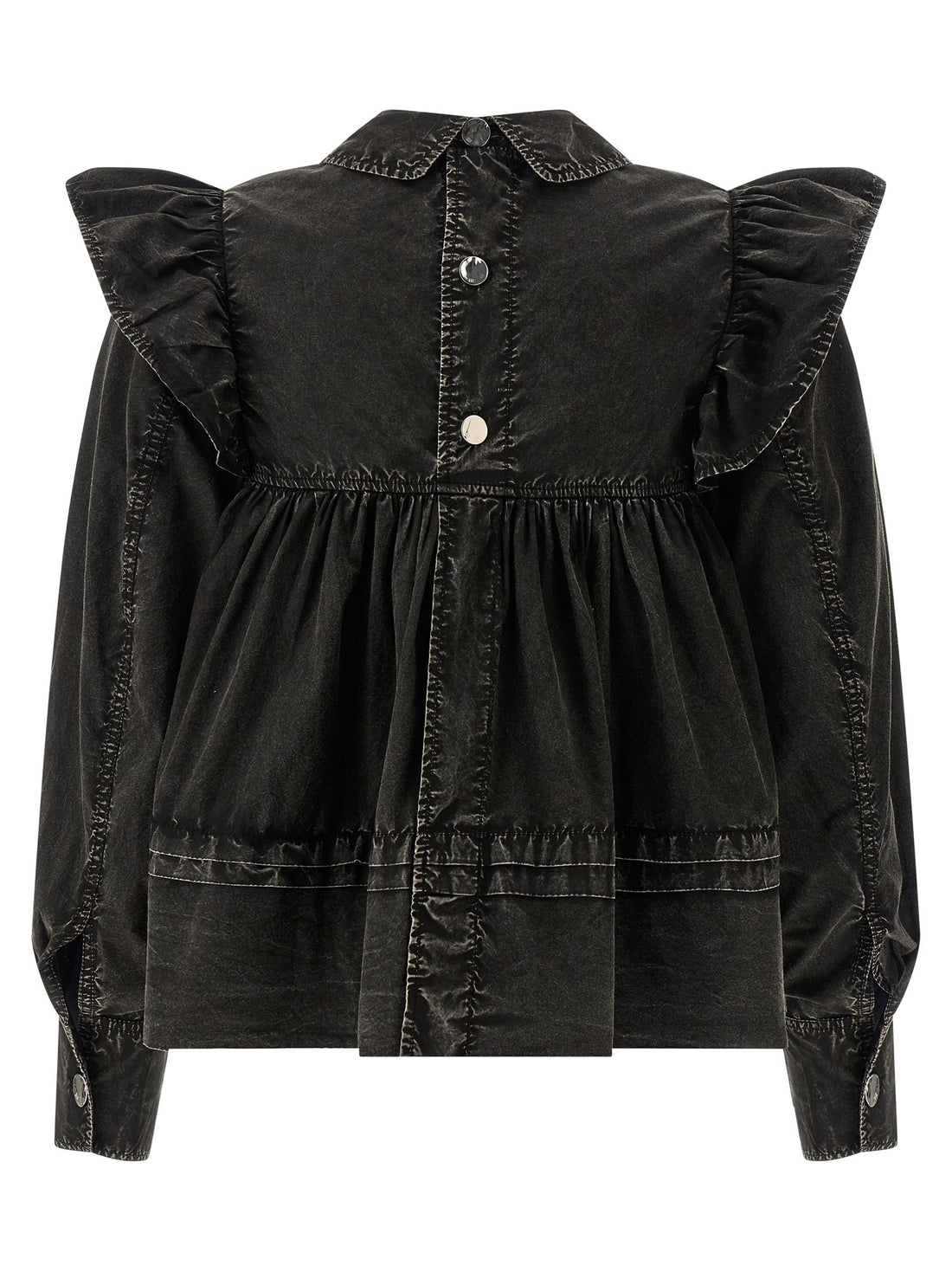 GANNI - 'Black Washed Frill' blouse Black 36 EU