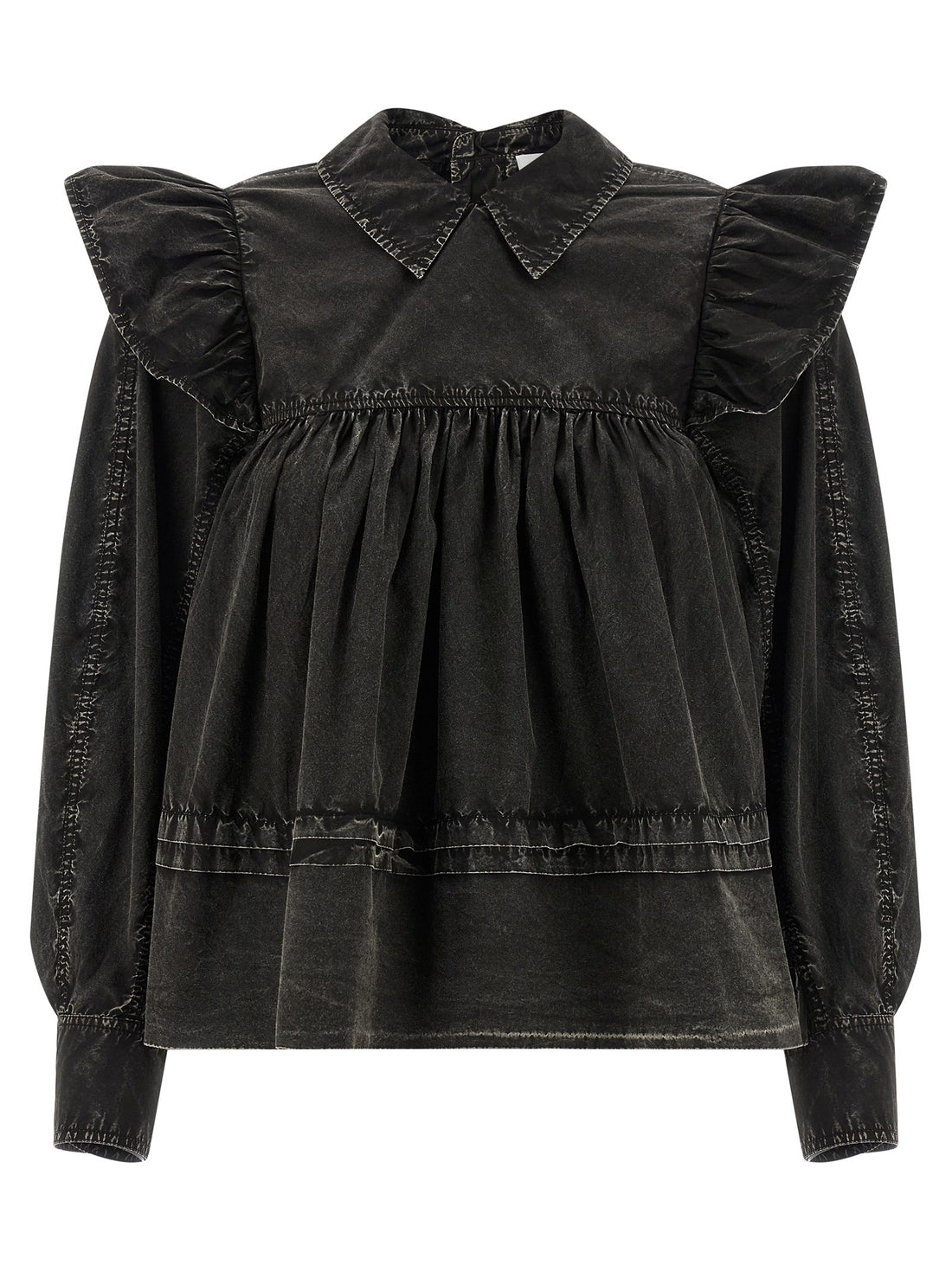 GANNI - 'Black Washed Frill' blouse Black 36 EU