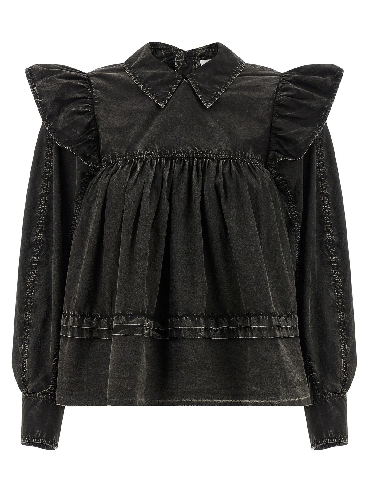 GANNI - 'Black Washed Frill' blouse