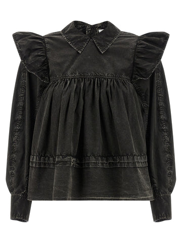 GANNI - 'Black Washed Frill' blouse