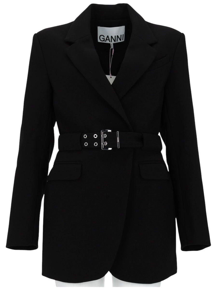 GANNI - BLAZER IN CREPE CON CINTURA
