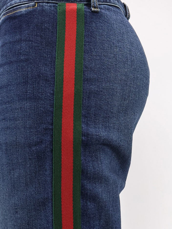 Gucci - Blue denim jeans with Nastro Web profiles