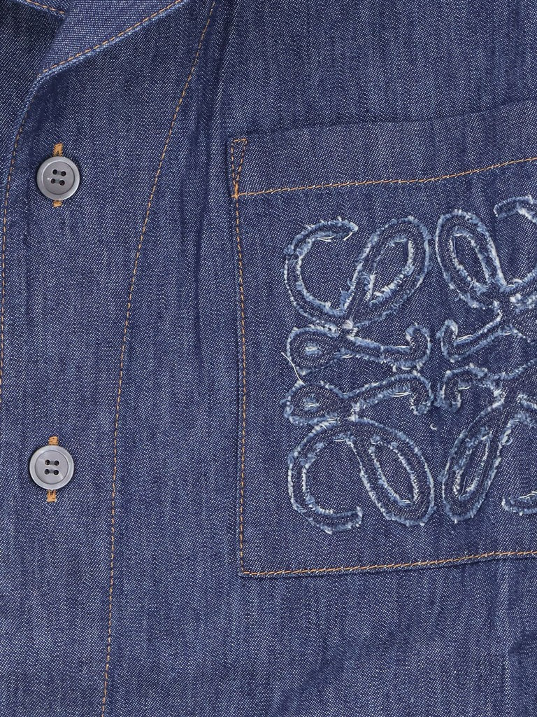 LOEWE - Blue denim shirt with embroidered Anagram logo