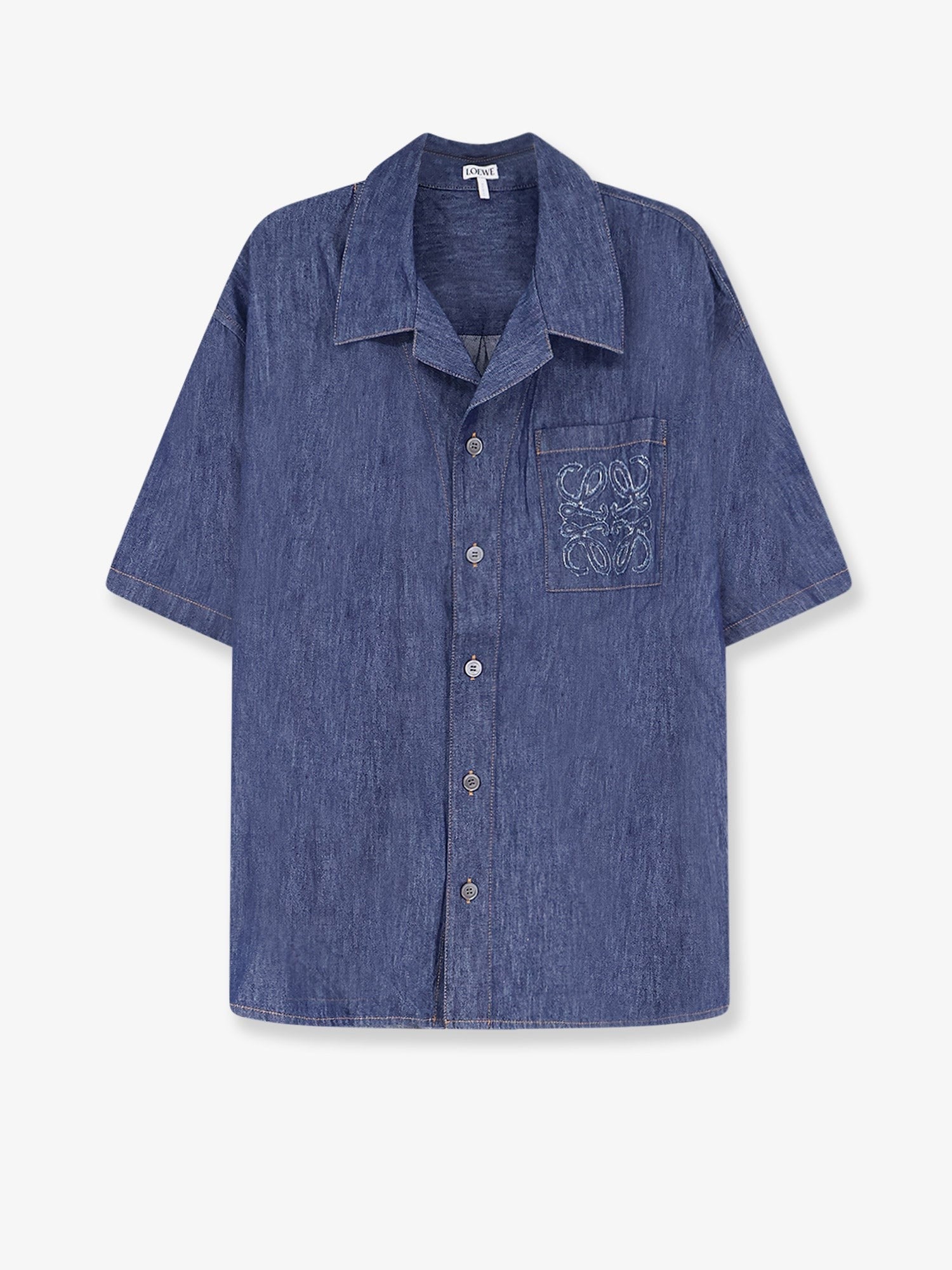 LOEWE - Blue denim shirt with embroidered Anagram logo