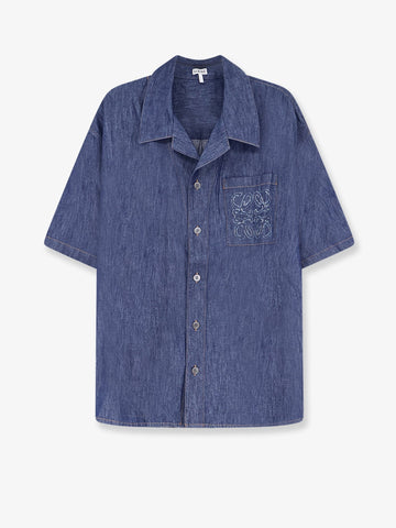 LOEWE - Blue denim shirt with embroidered Anagram logo