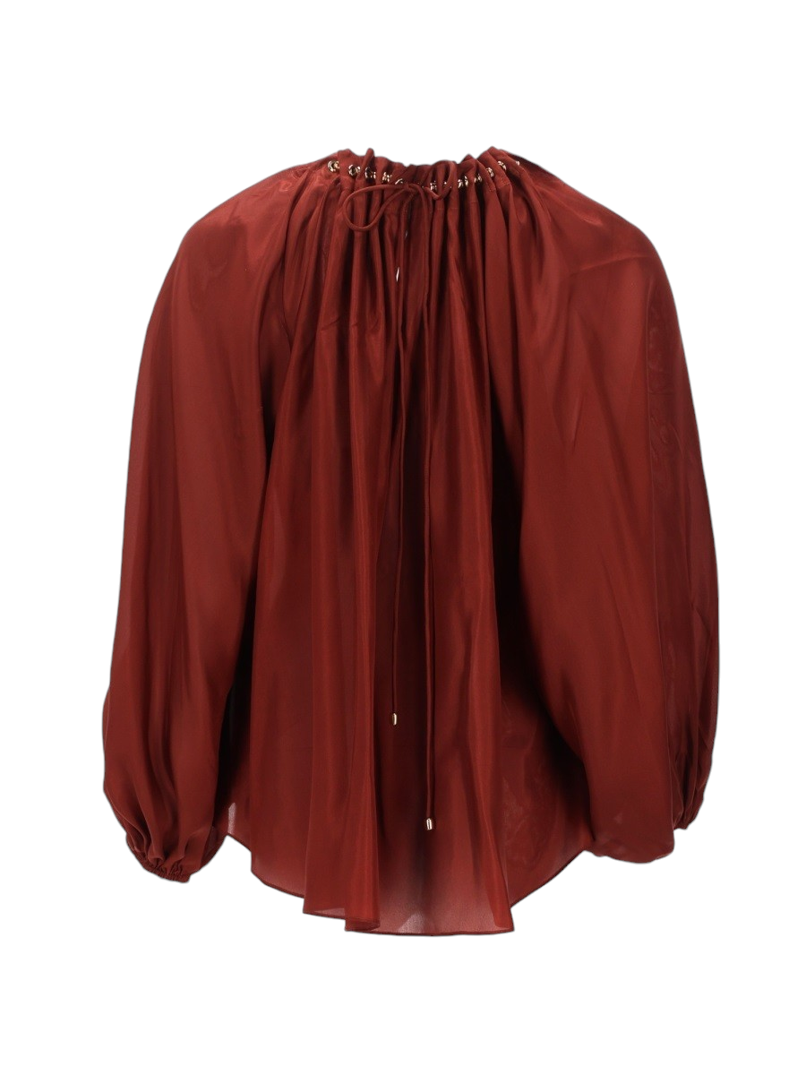 ZIMMERMANN - "ASTER" Silk Ruffled Blouse Red