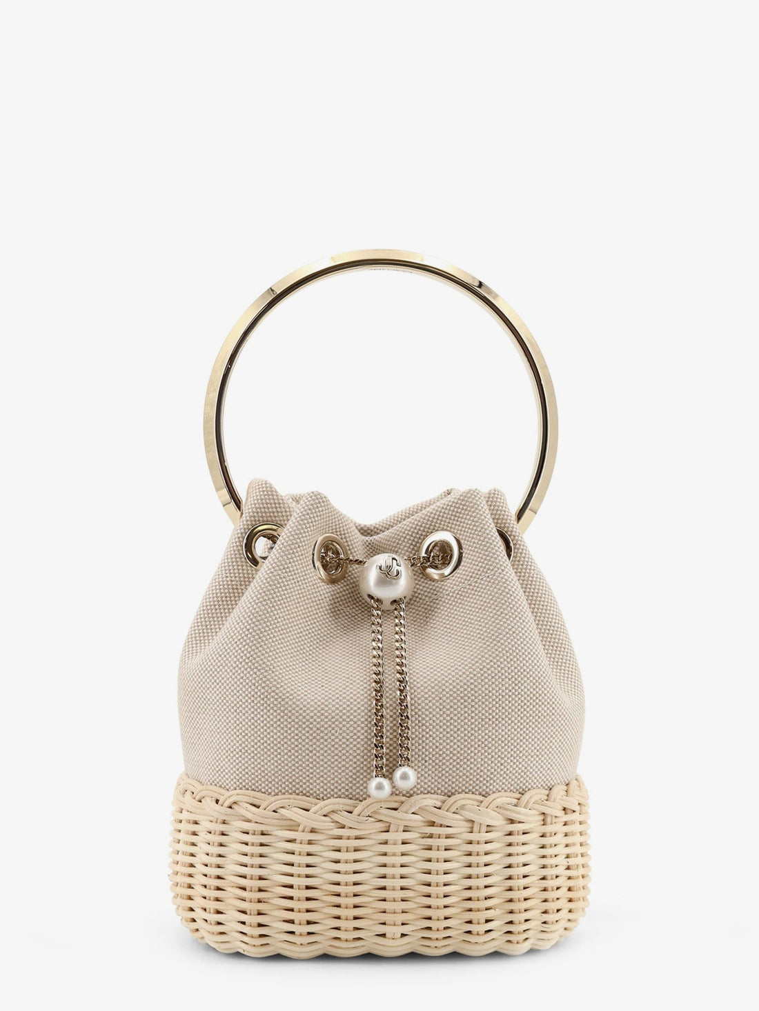 Jimmy Choo Bon Bon raffia and canvas bucket bag