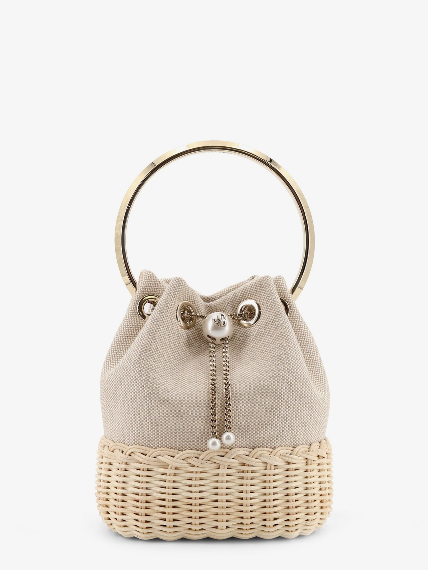 Jimmy Choo Bon Bon raffia and canvas bucket bag