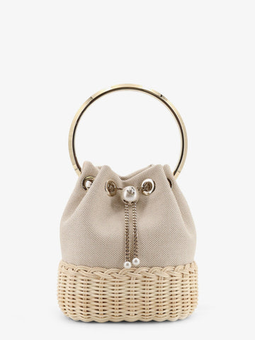 Jimmy Choo Bon Bon raffia and canvas bucket bag