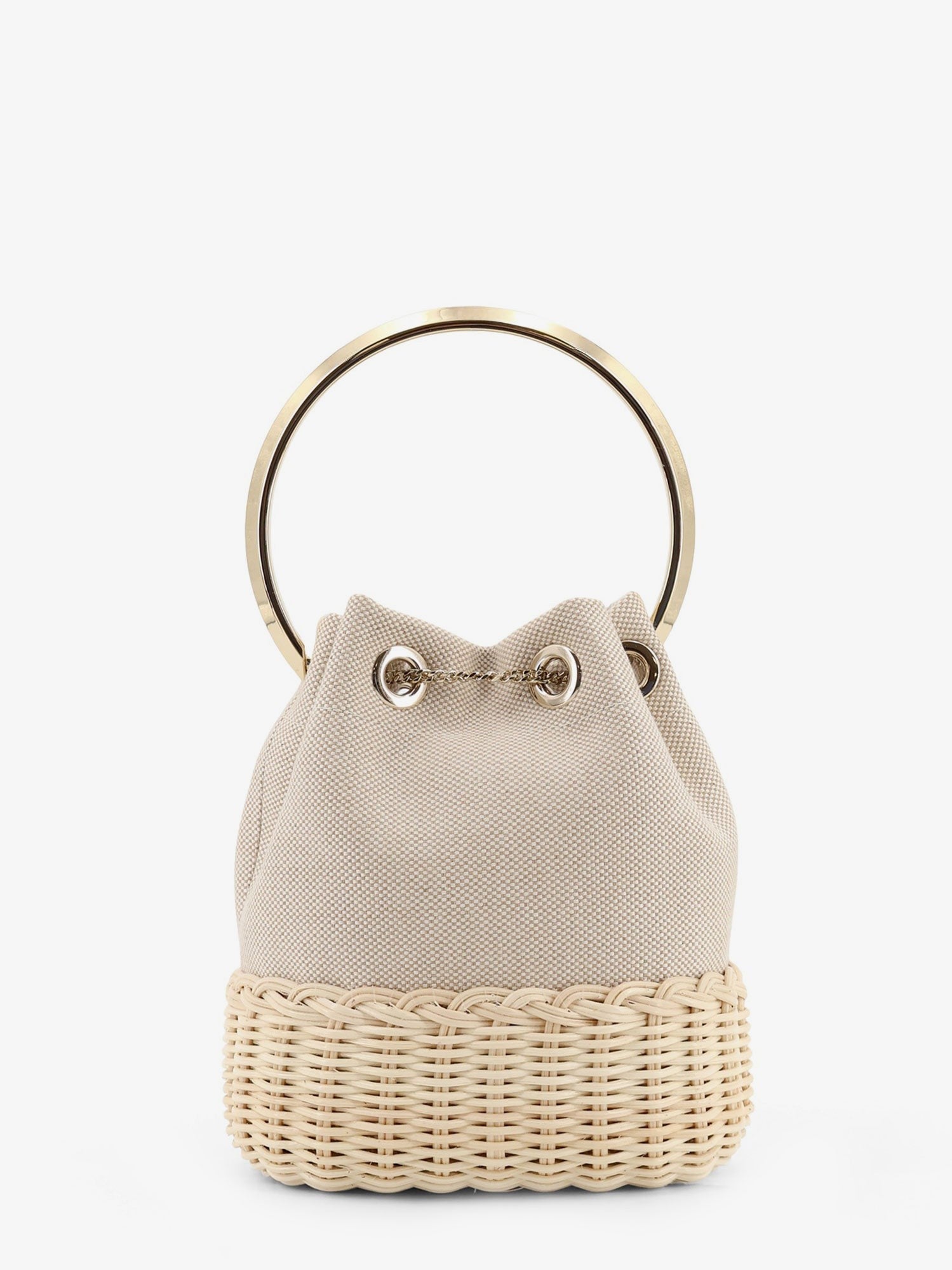 Jimmy Choo - Bon Bon raffia and canvas bucket bag