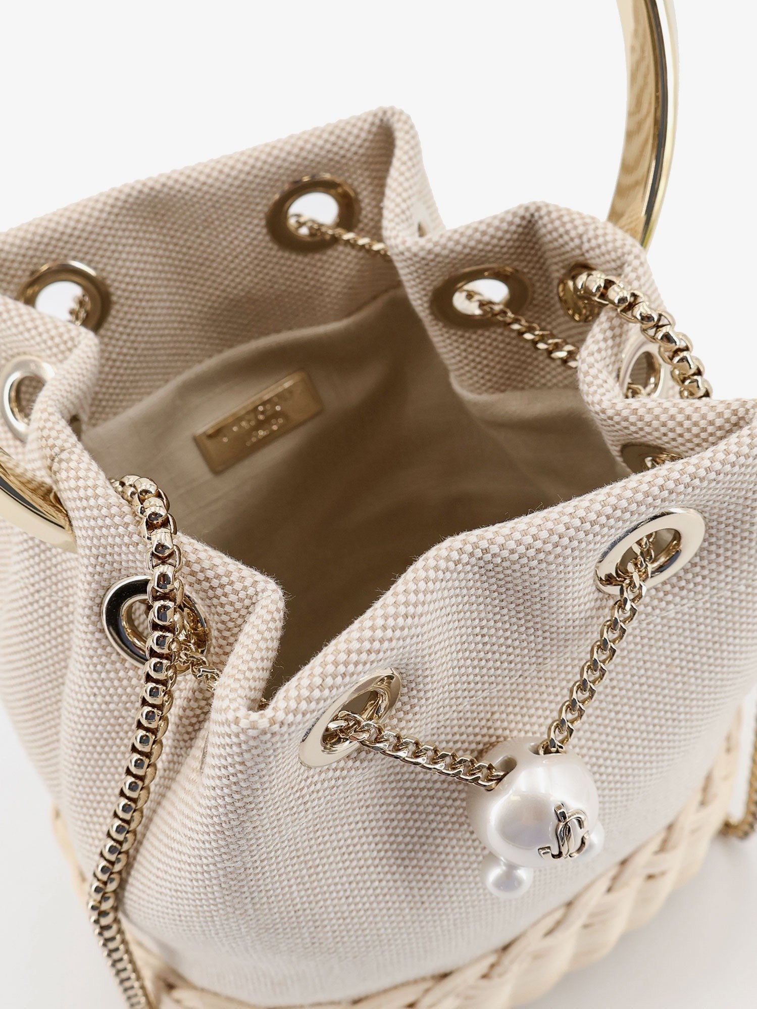 Jimmy Choo - Bon Bon raffia and canvas bucket bag