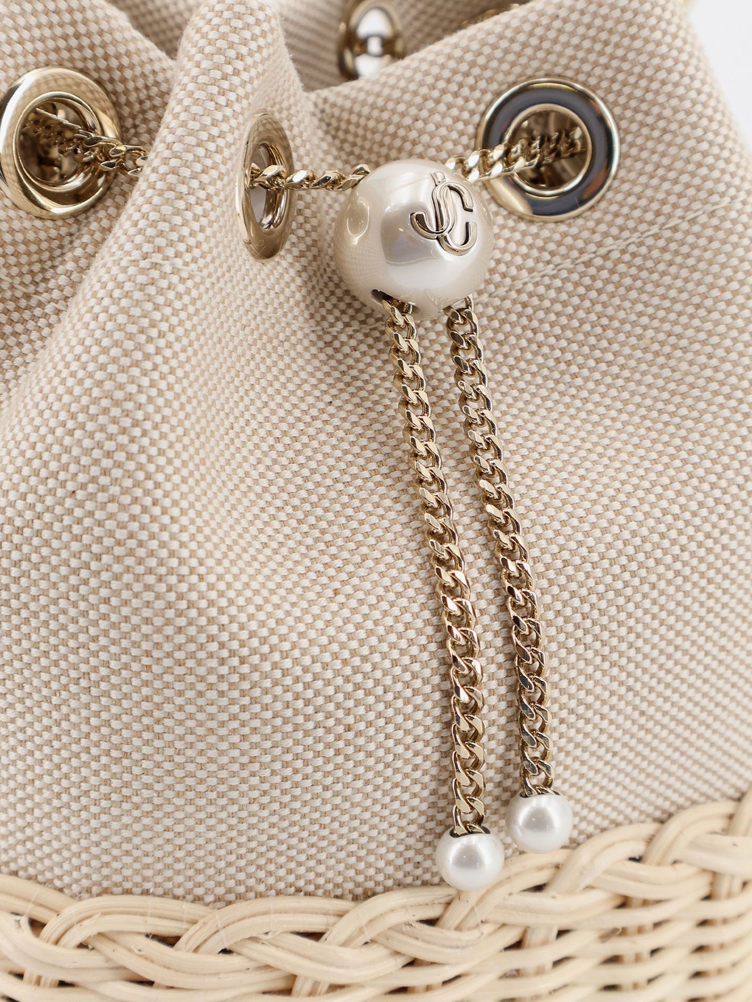 Jimmy Choo - Bon Bon raffia and canvas bucket bag