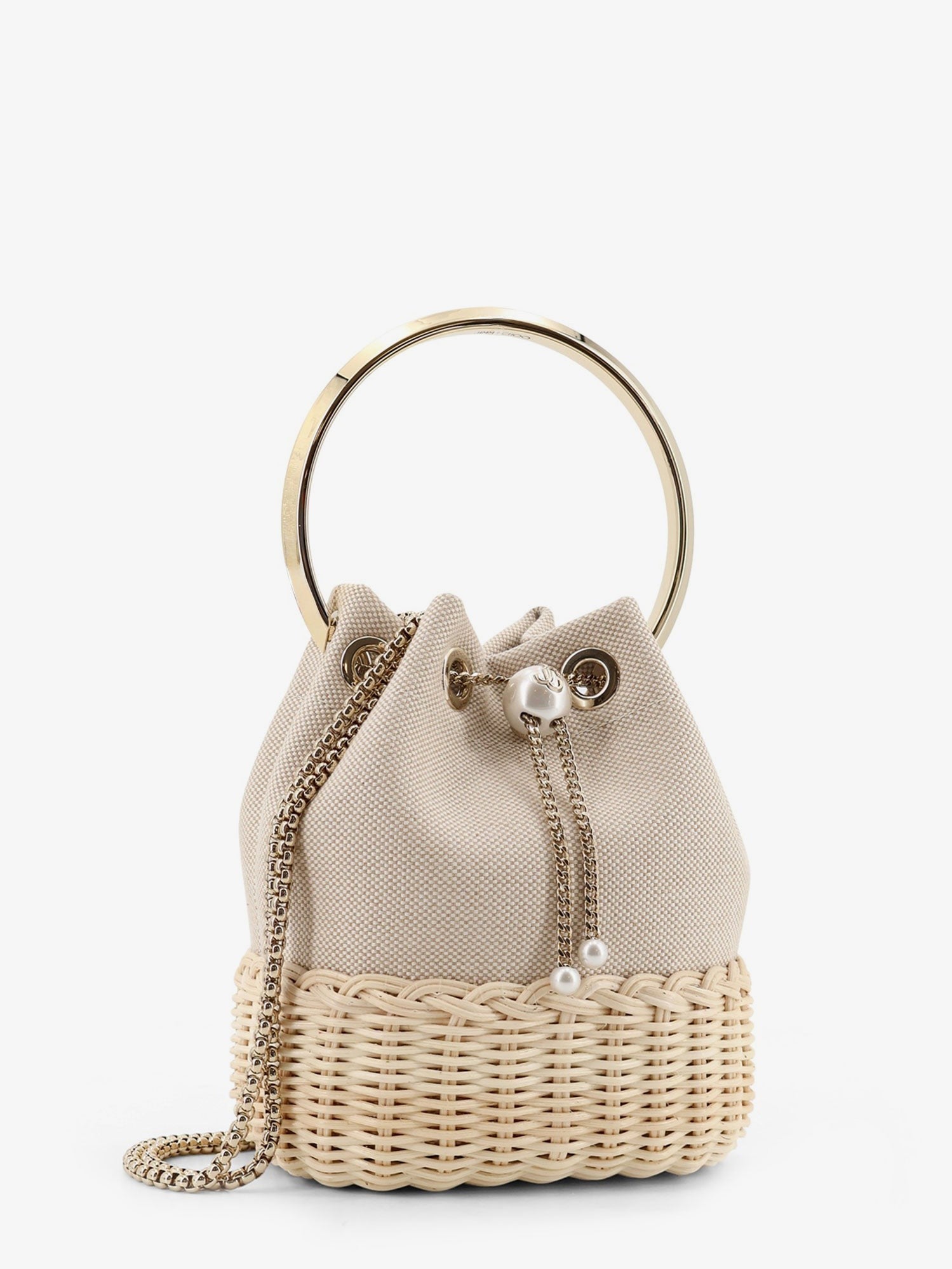 Jimmy Choo - Bon Bon raffia and canvas bucket bag