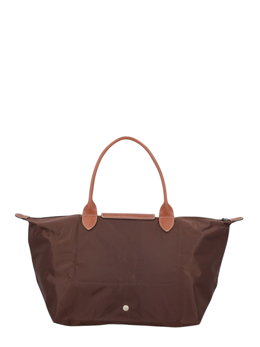 Klosmo Longchamp Le Pliage Original large brown polyamide tote bag with tan leather handles