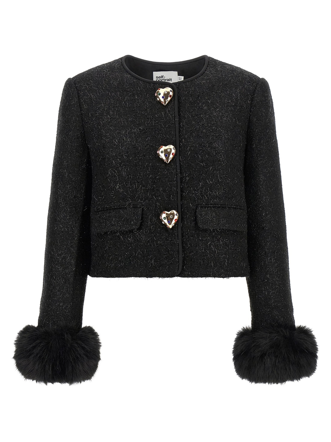 SELF-PORTRAIT - Bouclé Fur Jacket Black