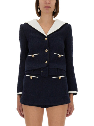 BOUCLE JACKET WITH CONTRASTING NECKLINE