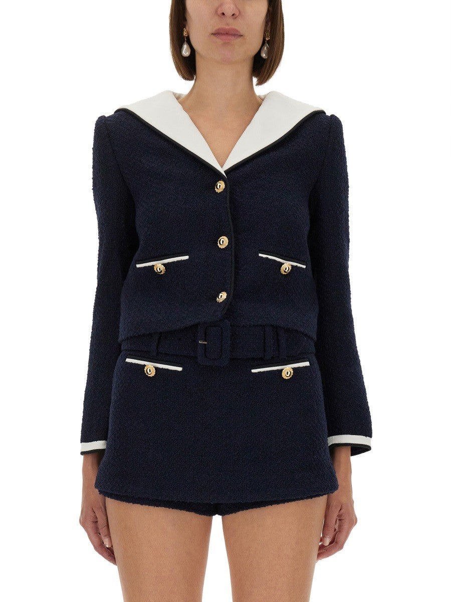 SELF-PORTRAIT BOUCLE JACKET WITH CONTRASTING NECKLINE