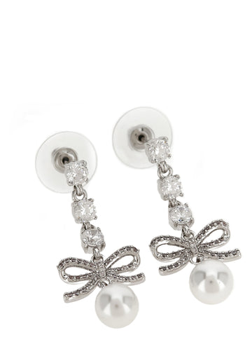 SELF PORTRAIT - 'Bow Crystal Charm' earrings Silver U