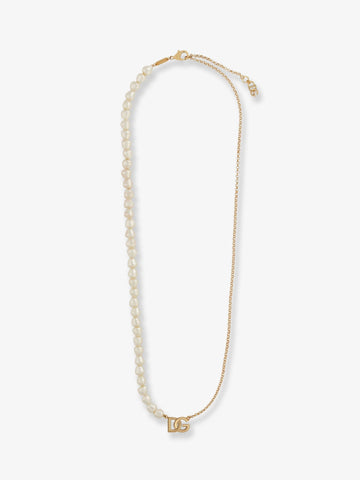 Dolce & Gabbana Brass necklace with pearls and DG logo
