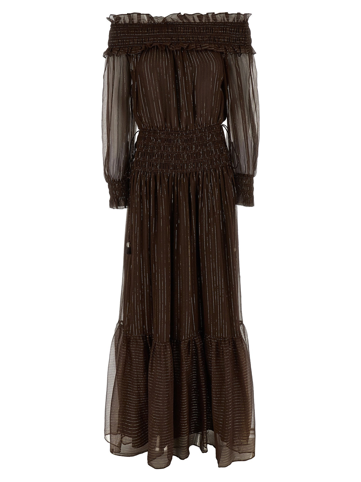 SELF PORTRAIT - 'Brown Georgette Off Shoulder Maxi' dress