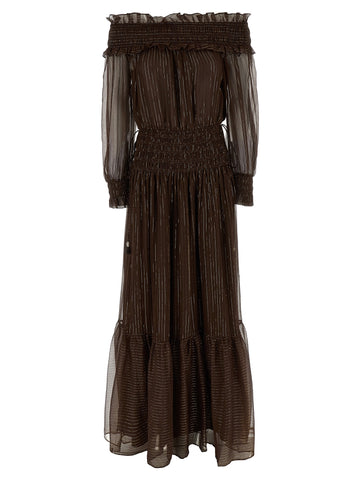 SELF PORTRAIT - 'Brown Georgette Off Shoulder Maxi' dress