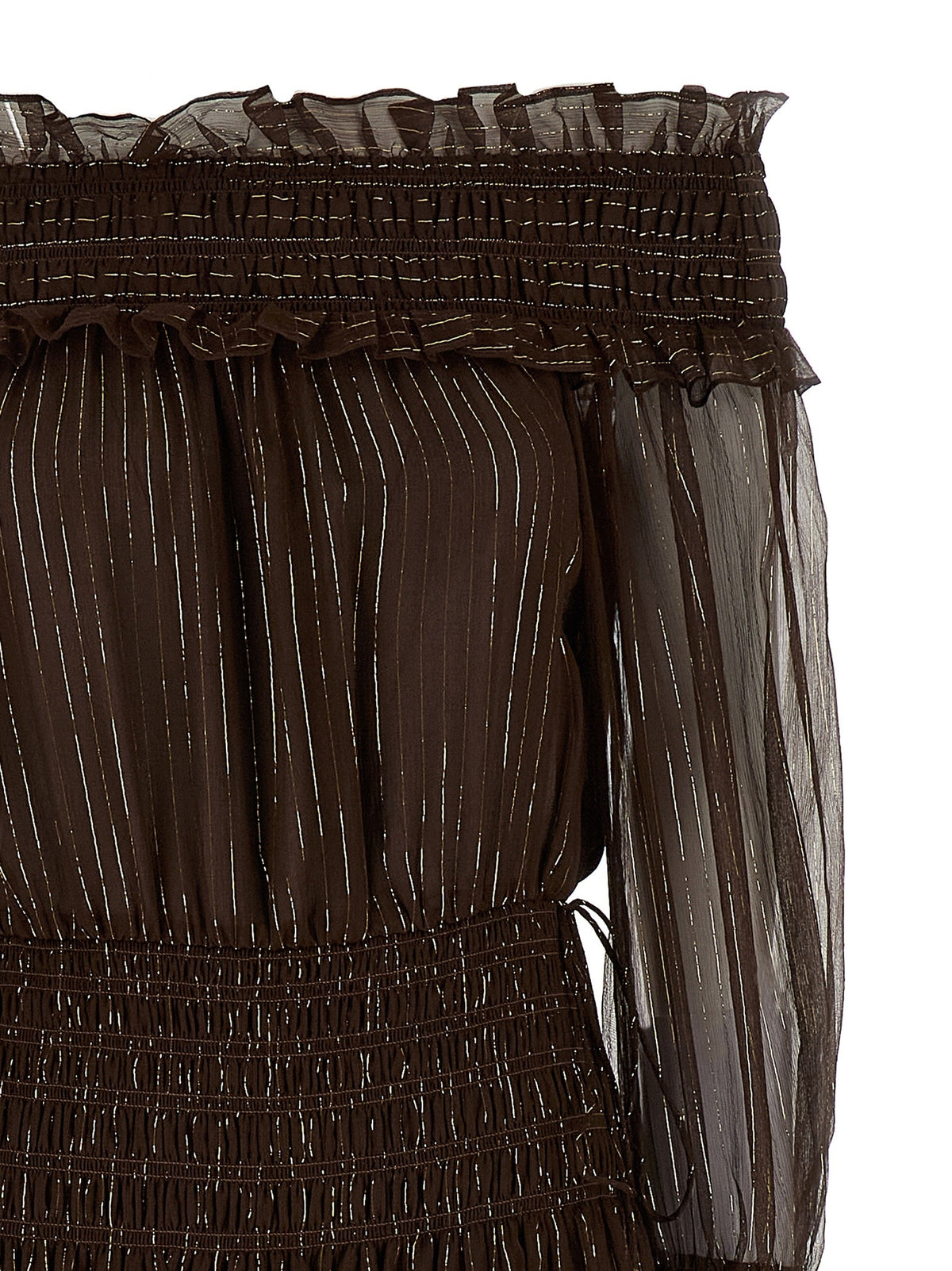 SELF PORTRAIT - 'Brown Georgette Off Shoulder Maxi' dress