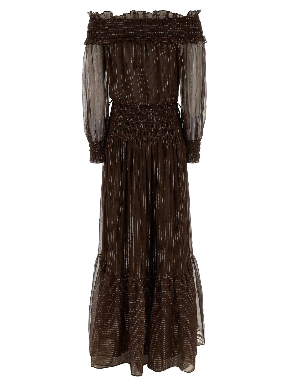 SELF PORTRAIT - 'Brown Georgette Off Shoulder Maxi' dress