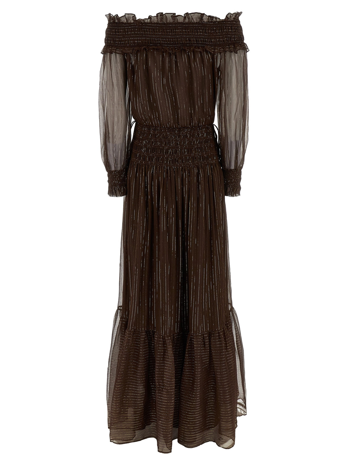 SELF PORTRAIT - 'Brown Georgette Off Shoulder Maxi' dress